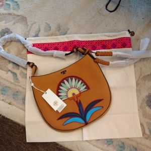 Tory Burch Lilium Crossbody Suede Hobo Bag